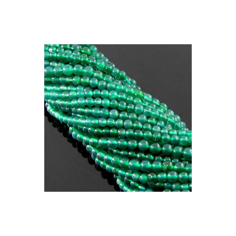 Green Onyx Smooth Round Shape Gemstone Beads Strand - 3-3.5mm - 14 Inch