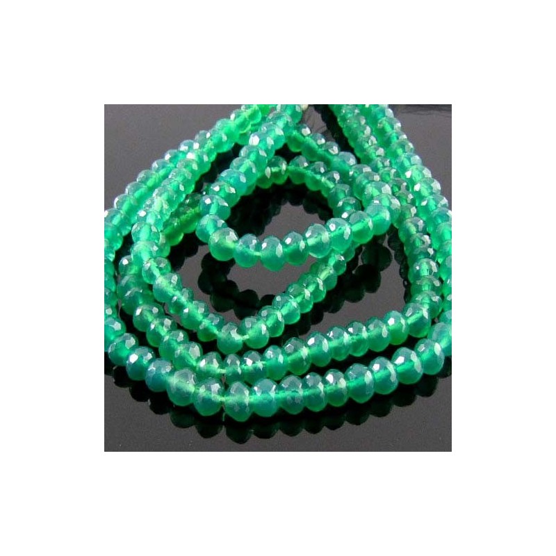 Green Onyx Micro Faceted Rondelle Shape Gemstone Beads Strand - 5-5.5mm - 14 Inch - 1 Strand