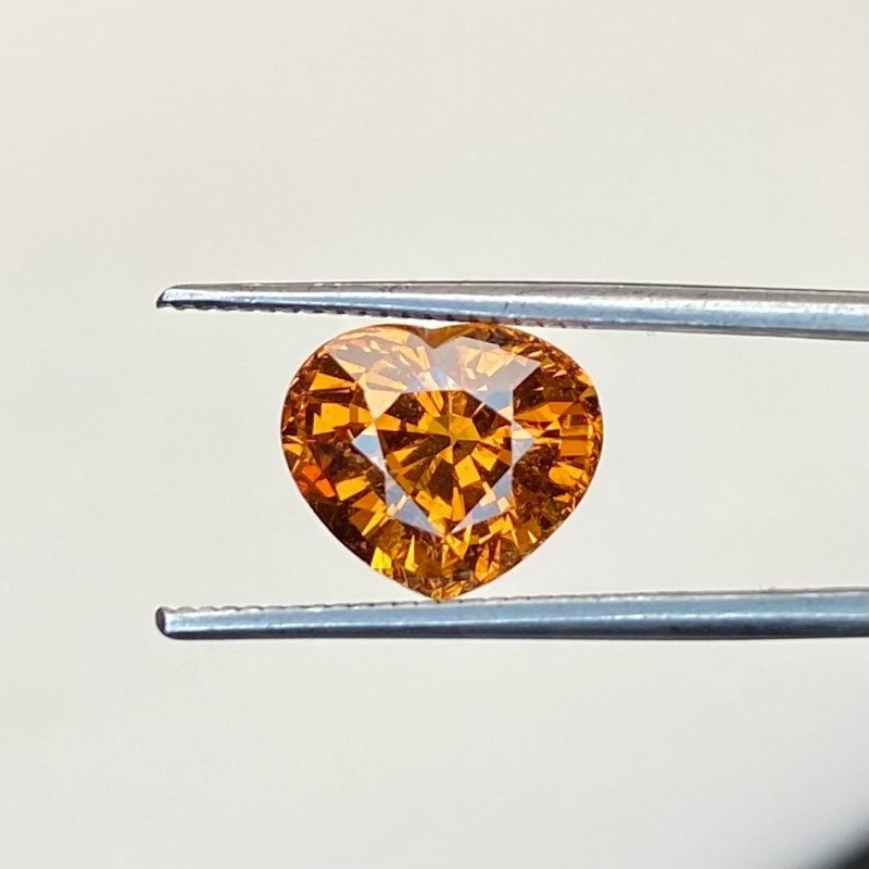Spessartite Garnet Faceted Heart Shape AA+ Grade Loose Gemstone - 7.76x9.13mm - 1 Pc. - 3.54 Cts.