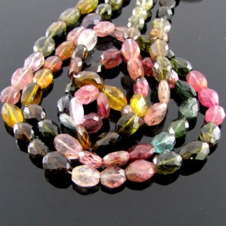 Multi Color Tourmaline 7-9mm Faceted Oval Shape B Grade 14 Inch Long Gemstone Beads Strand