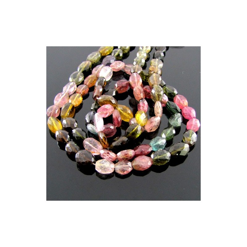 Multi Color Tourmaline Faceted Oval Shape Gemstone Beads Strand - 7-9mm - 14 Inch