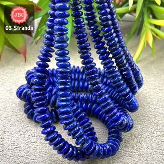 Lapis Lazuli Smooth Rondelle Shape AAA Grade Gemstone Beads Lot - 7-11.5mm - 16 Inch - 3 Strand