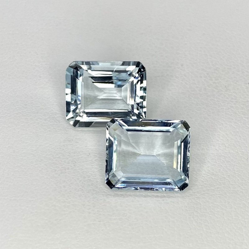 Aquamarine Step Cut Octagon Shape Matched Gemstone Pair - 12x10mm - 2 Pc. - 11.15 Cts.