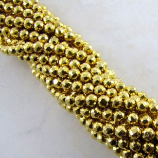 Pyrite 3-3.5mm Micro Faceted Round Shape AA Grade 14 Inch Long Gemstone Beads Strand