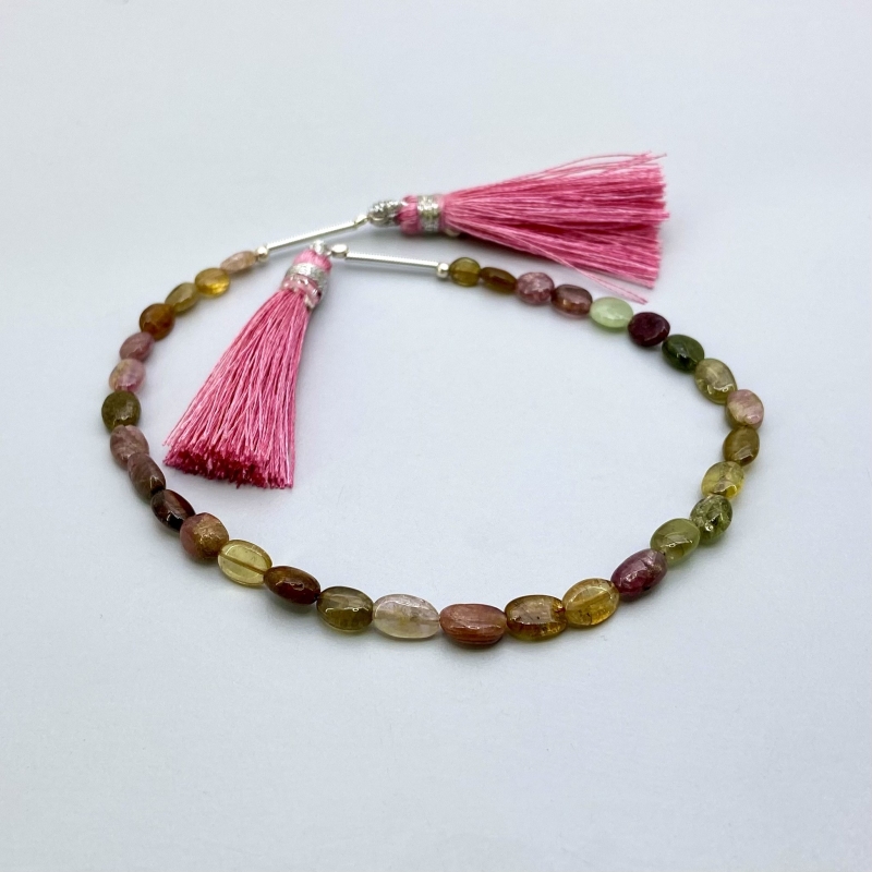 Multi Color Tourmaline 5-7mm Smooth Oval Shape A+ Grade Gemstone Beads Strand - Total 1 Strand of 8 Inch.