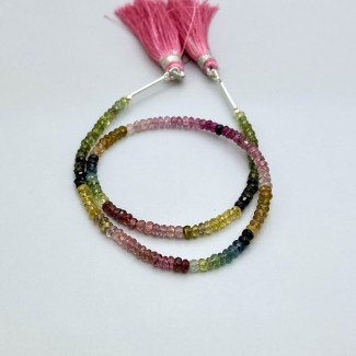 Multi Color Tourmaline Faceted Rondelle Shape Gemstone Beads Strand - 3-3.5mm - 11 Inch - 1 Strand