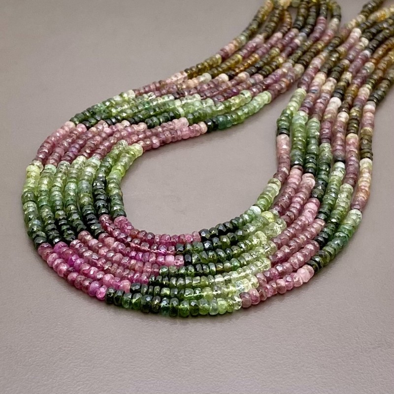 Multi Color Tourmaline Faceted Rondelle Shape Gemstone Beads Lot - 3.5-4.5mm - 15 Inch - 7 Strand