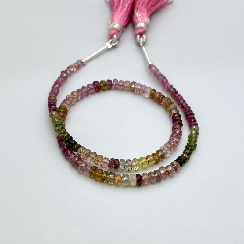Multi Color Tourmaline Faceted Rondelle Shape Gemstone Beads Strand - 3-4mm - 11 Inch - 1 Strand