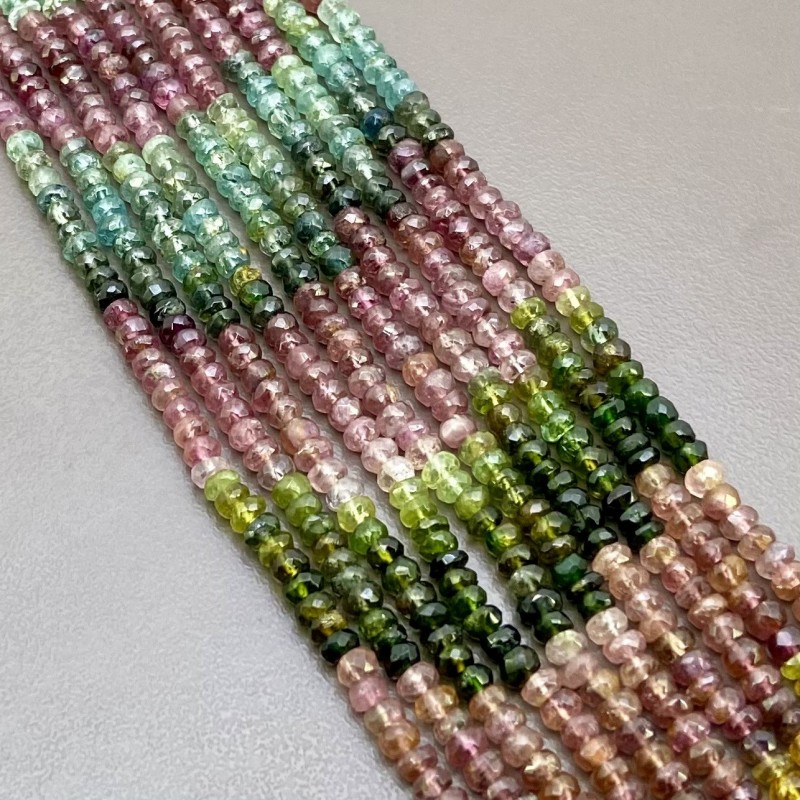 Multi Color Tourmaline Faceted Rondelle Shape Gemstone Beads Lot - 4mm - 14 Inch - 10 Strand