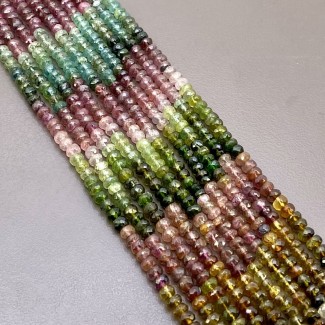 Multi Color Tourmaline Faceted Rondelle Shape Gemstone Beads Lot - 4-4.5mm - 14 Inch - 10 Strand