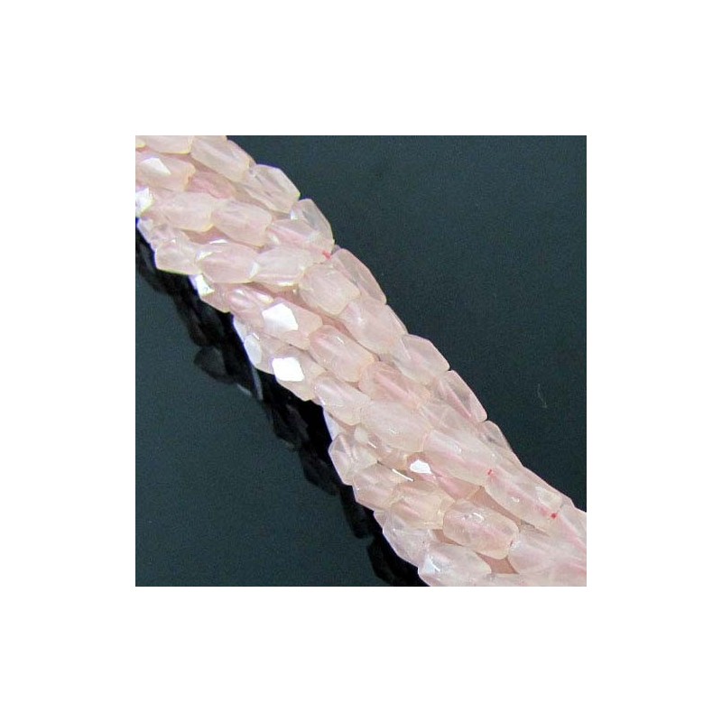 Rose Quartz Faceted Brick Shape Gemstone Beads Strand - 8-10mm - 14 Inch - 1 Strand
