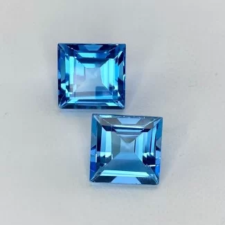  11.60 Cts. Swiss Blue Topaz 10mm Step Cut Square Shape AAA Grade Matched Gemstones Pair - Total 2 Pcs.