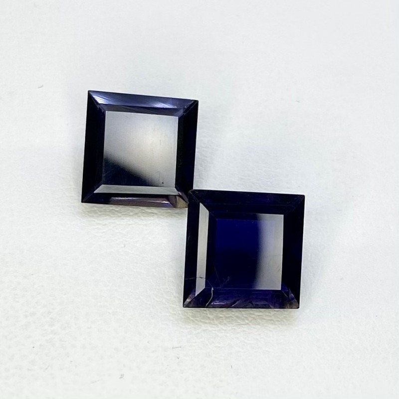 Iolite Step Cut Square Shape AAA Grade Matched Gemstone Pair - 9mm - 2 Pc. - 5.40 Cts.