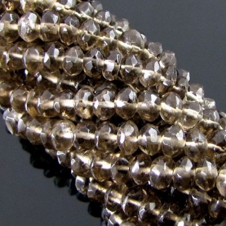 Smoky Quartz Hand Cut Rondelle Shape Gemstone Beads Strand - 4-5mm - 14 Inch