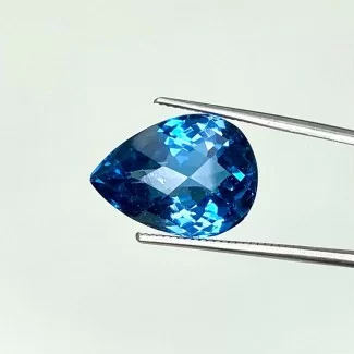  8.80 Cts. London Blue Topaz 14.5x11mm Checkerboard Pear Shape AAA Grade Loose Gemstone - Total 1 Pc.