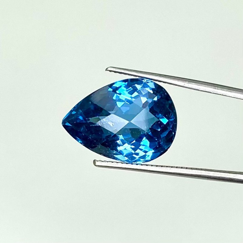  8.80 Cts. London Blue Topaz 14.5x11mm Checkerboard Pear Shape AAA Grade Loose Gemstone - Total 1 Pc.