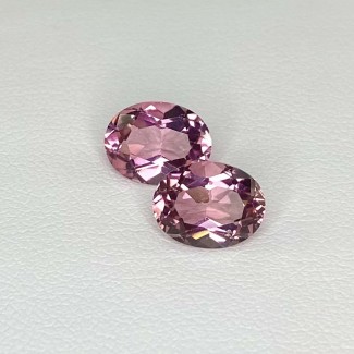  3.69 Cts. Pink Tourmaline 9x7mm Faceted Oval Shape AA+ Grade Matched Gemstones Pair - Total 2 Pcs.