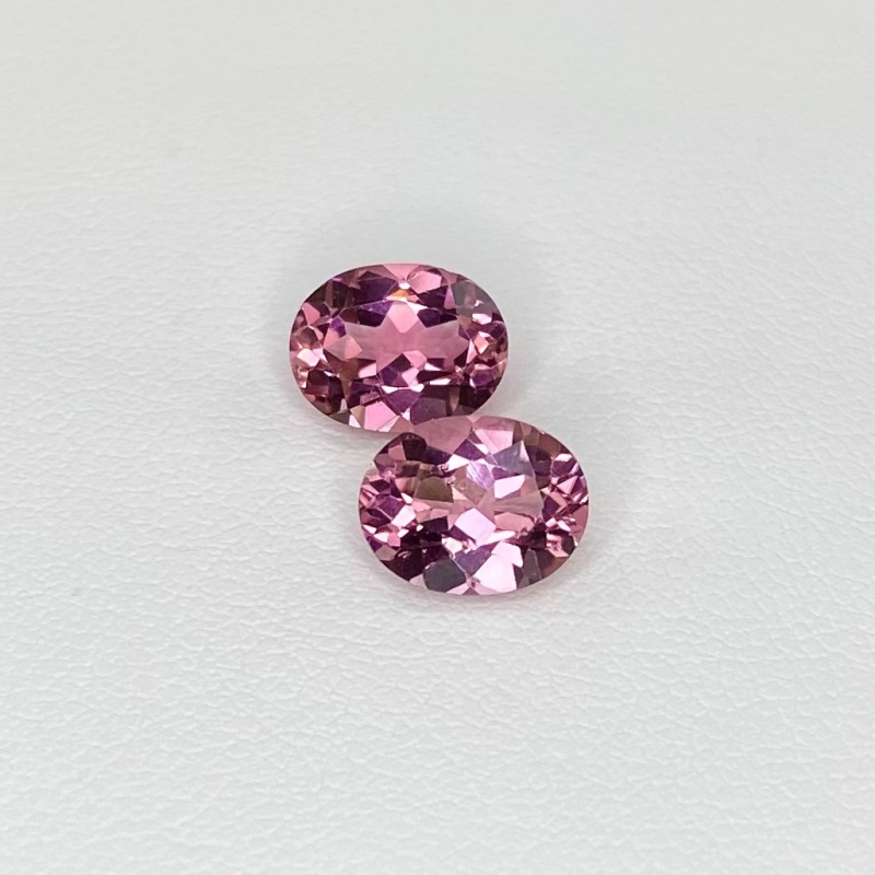  3.94 Cts. Pink Tourmaline 9x7mm Faceted Oval Shape AA+ Grade Matched Gemstones Pair - Total 2 Pcs.