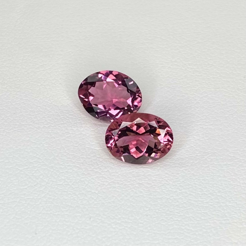  3.59 Cts. Pink Tourmaline 9x7mm Faceted Oval Shape AAA Grade Matched Gemstones Pair - Total 2 Pcs.