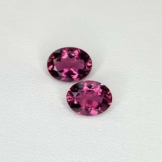  3.40 Cts. Rubellite Tourmaline 9x7mm Faceted Oval Shape AA+ Grade Matched Gemstones Pair - Total 2 Pcs.