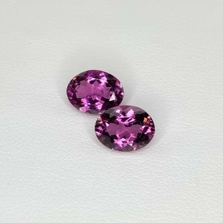  3.42 Cts. Rubellite Tourmaline 9x7mm Faceted Oval Shape AA+ Grade Matched Gemstones Pair - Total 2 Pcs.