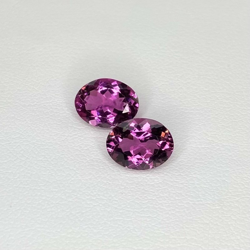 Rubellite Tourmaline Faceted Oval Shape Matched Gemstone Pair - 9x7mm - 2 Pc. - 3.42 Cts.