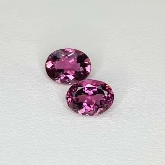  3.48 Cts. Rubellite Tourmaline 9x7mm Faceted Oval Shape AA+ Grade Matched Gemstones Pair - Total 2 Pcs.