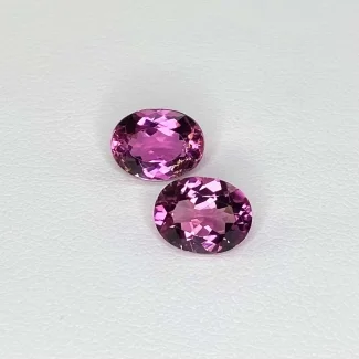  3.55 Cts. Rubellite Tourmaline 9x7mm Faceted Oval Shape AA+ Grade Matched Gemstones Pair - Total 2 Pcs.