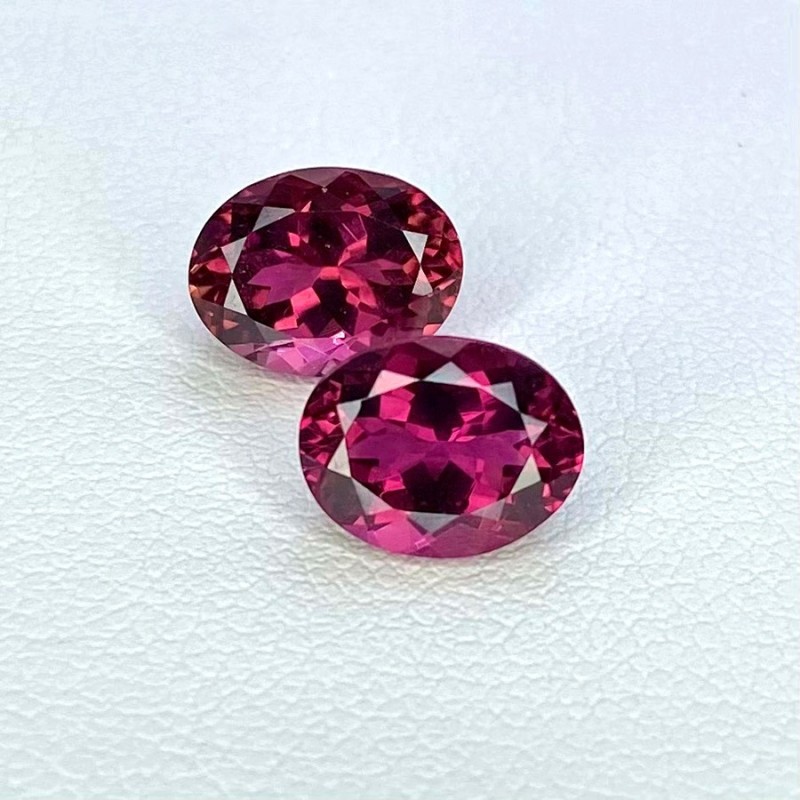 Rubellite Tourmaline Faceted Oval Shape AA+ Grade Matched Gemstone Pair - 9x7mm - 2 Pc. - 3.92 Cts.