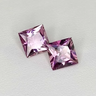  4.75 Cts. Pink Tourmaline 8mm Princess Cut Square Shape AA+ Grade Matched Gemstones Pair - Total 2 Pcs.