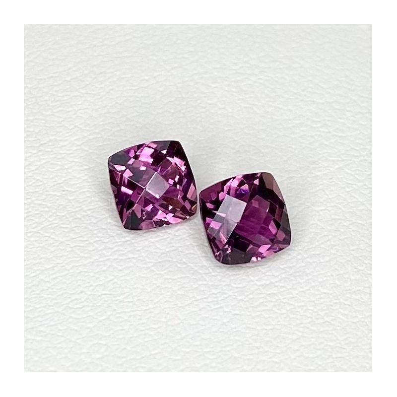  1.88 Cts. Rubellite Tourmaline 5.5mm Checkerboard Square Cushion Shape AAA Grade Matched Gemstones Pair - Total 2 Pcs.