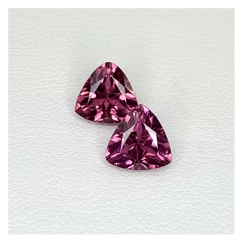  2.21 Cts. Pink Tourmaline 7mm Faceted Trillion Shape AAA Grade Matched Gemstones Pair - Total 2 Pcs.
