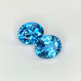  11.03 Cts. Swiss Blue Topaz 12x10mm Faceted Oval Shape AAA Grade Matched Gemstones Pair - Total 2 Pcs.