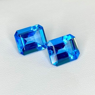  12.68 Cts. Swiss Blue Topaz 12x10mm Step Cut Octagon Shape AAA Grade Matched Gemstones Pair - Total 2 Pcs.