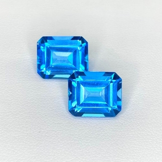  13.76 Cts. Swiss Blue Topaz 12x10mm Step Cut Octagon Shape AAA Grade Matched Gemstones Pair - Total 2 Pcs.