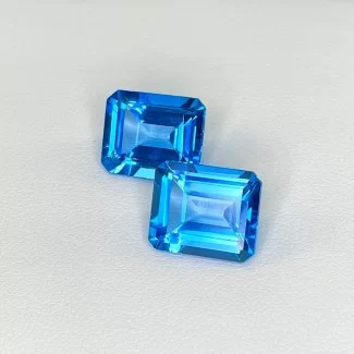 Swiss Blue Topaz Step Cut Octagon Shape AAA Grade Matched Gemstone Pair - 12x10mm - 2 Pc. - 13.93 Cts.