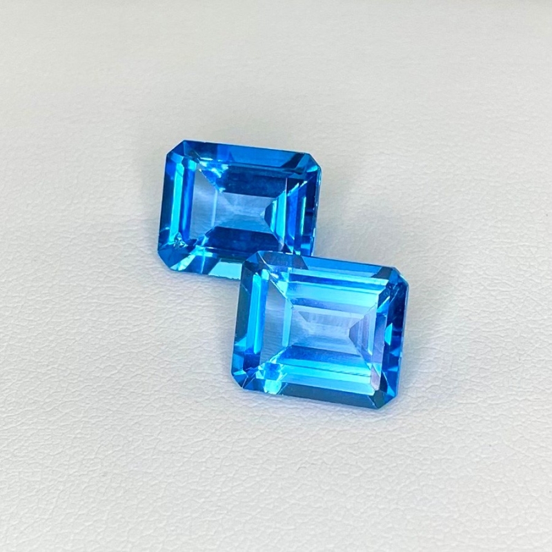  13.93 Cts. Swiss Blue Topaz 12x10mm Step Cut Octagon Shape AAA Grade Matched Gemstones Pair - Total 2 Pcs.