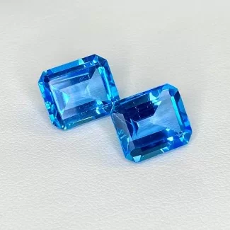 Swiss Blue Topaz Step Cut Octagon Shape Matched Gemstone Pair - 12x10mm - 2 Pc. - 14.28 Cts.