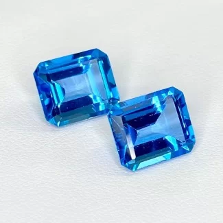 Swiss Blue Topaz Step Cut Octagon Shape AAA Grade Matched Gemstone Pair - 12x10mm - 2 Pc. - 15.13 Cts.