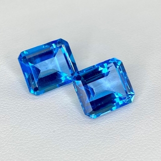  15.58 Cts. Swiss Blue Topaz 12x10mm Step Cut Octagon Shape AAA Grade Matched Gemstones Pair - Total 2 Pcs.