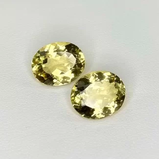 Yellow Beryl Faceted Oval Shape AAA Grade Matched Gemstone Pair - 13x11mm - 2 Pc. - 10.15 Cts.