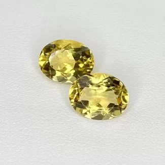 Yellow Beryl Faceted Oval Shape AAA Grade Matched Gemstone Pair - 10X8mm - 2 Pc. - 4.61 Cts.