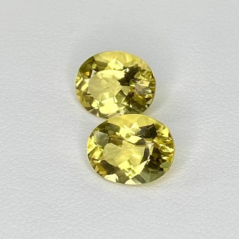 Yellow Beryl Faceted Oval Shape Matched Gemstone Pair - 10X8mm - 2 Pc. - 4.90 Cts.