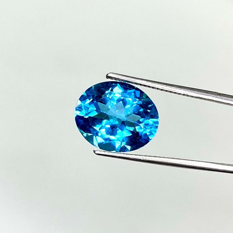 6.21 Cts. Swiss Blue Topaz 12x10mm Faceted Oval Shape AAA Grade Loose Gemstone - Total 1 Pc.