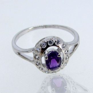 African Amethyst and Diamond White CZ 925 Sterling Silver Ring