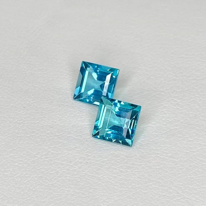  2.48 Cts. Sea Green Apatite 6mm Step Cut Square Shape AAA Grade Matched Gemstones Pair - Total 2 Pcs.
