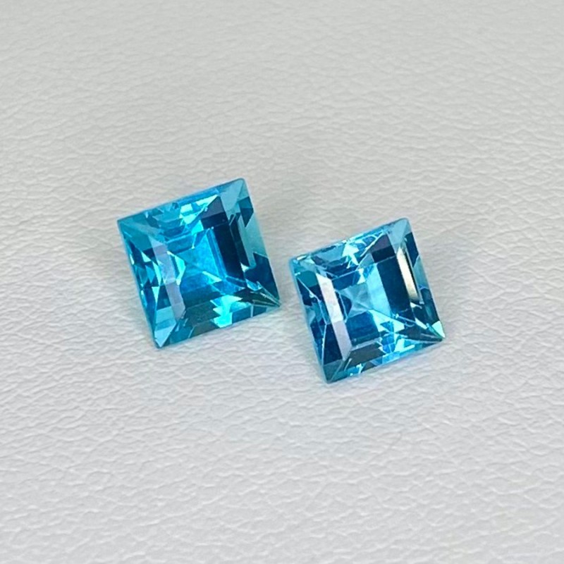 Sea Green Apatite Step Cut Square Shape Matched Gemstone Pair - 6mm - 2 Pc. - 2.88 Cts.
