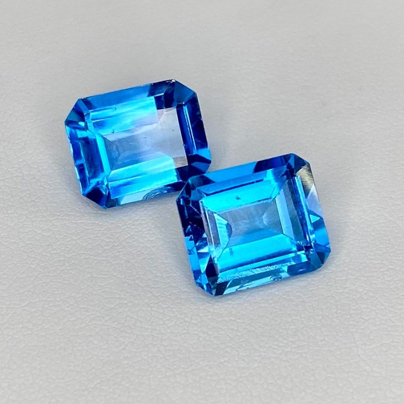 13.74 Cts. Swiss Blue Topaz 12x10mm Step Cut Octagon Shape AAA Grade Gemstones Parcel - Total 2 Pcs.