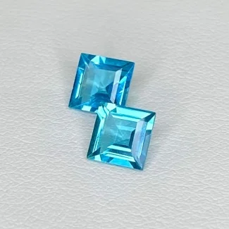  2.11 Cts. Sea Green Apatite 6mm Step Cut Square Shape AAA Grade Matched Gemstones Pair - Total 2 Pcs.