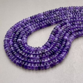 African Amethyst Smooth Rondelle Shape Gemstone Beads Lot - 7-9mm - 24 Inch - 5 Strand